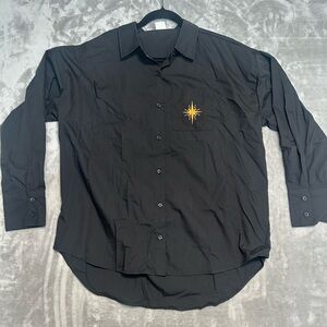 Life Button Down Long Sleeve Shirt Women’s Large Black Embroidered Astrology Art